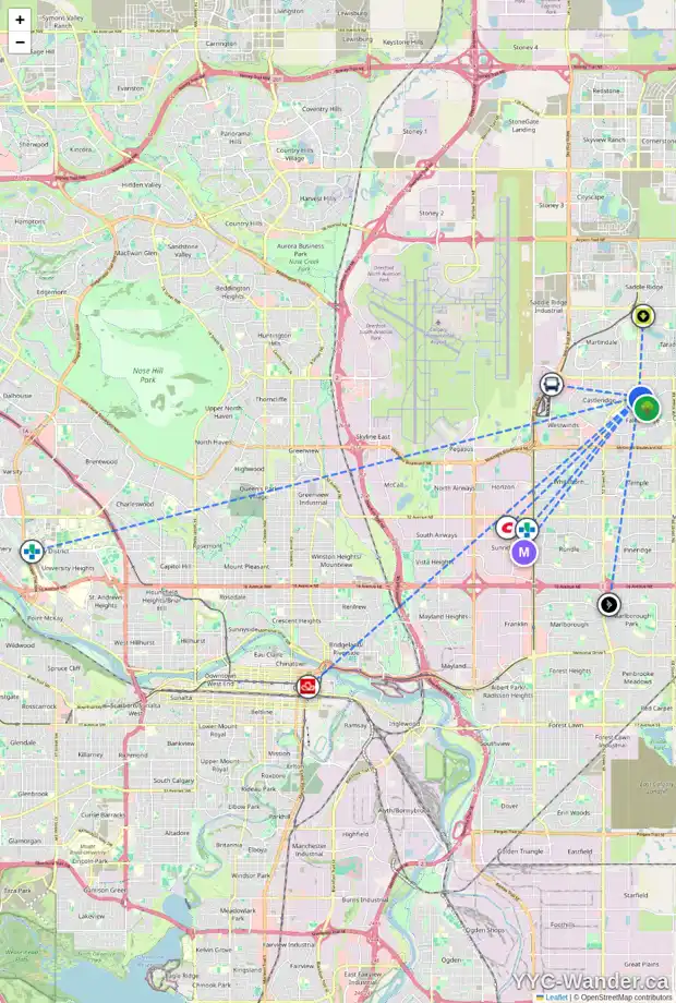Daily accessibility map for 144 FALSHIRE CL NE, Calgary showing nearby schools, grocery stores, parks, LRT stations and nearby amenities