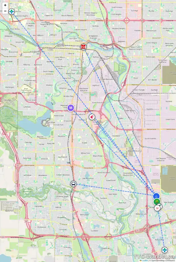 Daily accessibility map for 96 PRESTWICK HT SE, Calgary showing nearby schools, grocery stores, parks, LRT stations and nearby amenities