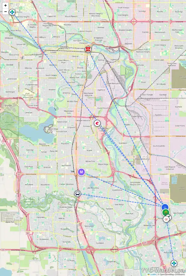 Daily accessibility map for 89 PRESTWICK HT SE, Calgary showing nearby schools, grocery stores, parks, LRT stations and nearby amenities