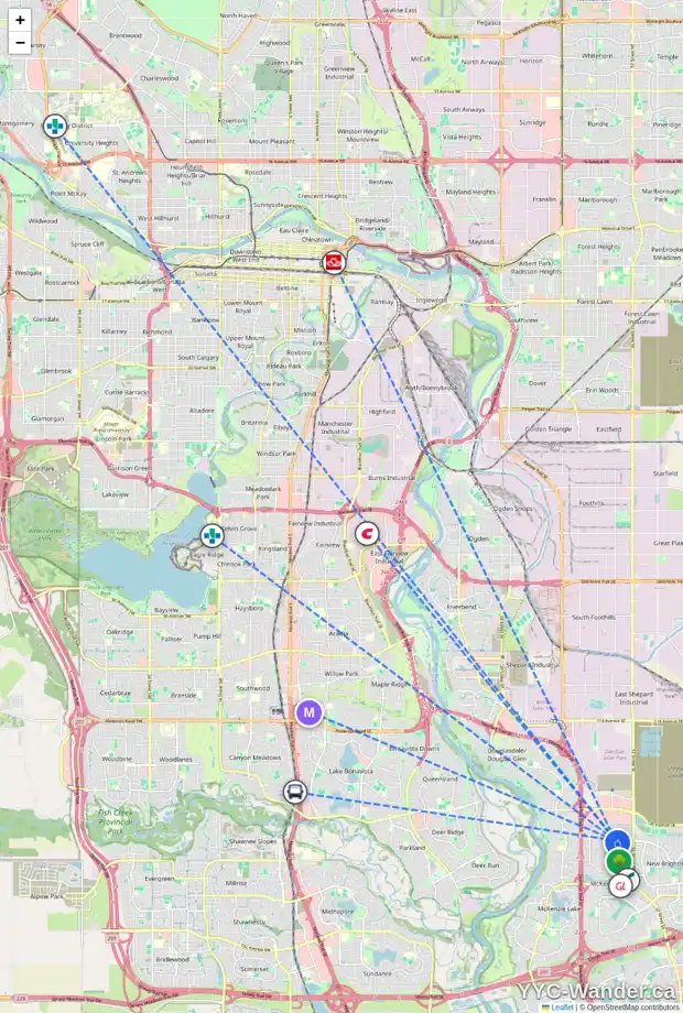 Daily accessibility map for 101 PRESTWICK HT SE, Calgary showing nearby schools, grocery stores, parks, LRT stations and nearby amenities
