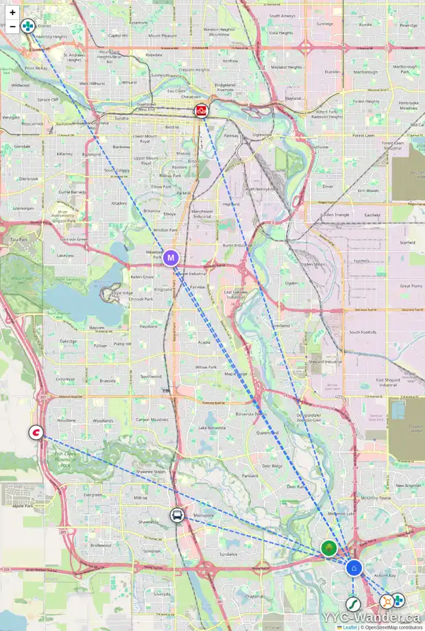 Daily accessibility map for 94 CRAMOND CI SE, Calgary showing nearby schools, grocery stores, parks, LRT stations and nearby amenities