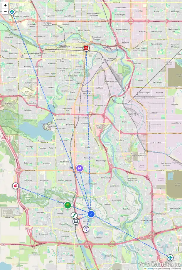 Daily accessibility map for 15 MIDGLEN DR SE, Calgary showing nearby schools, grocery stores, parks, LRT stations and nearby amenities