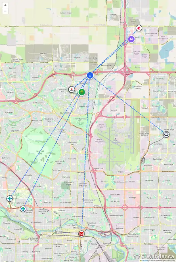 Daily accessibility map for 154 COVILLE CL NE, Calgary showing nearby schools, grocery stores, parks, LRT stations and nearby amenities