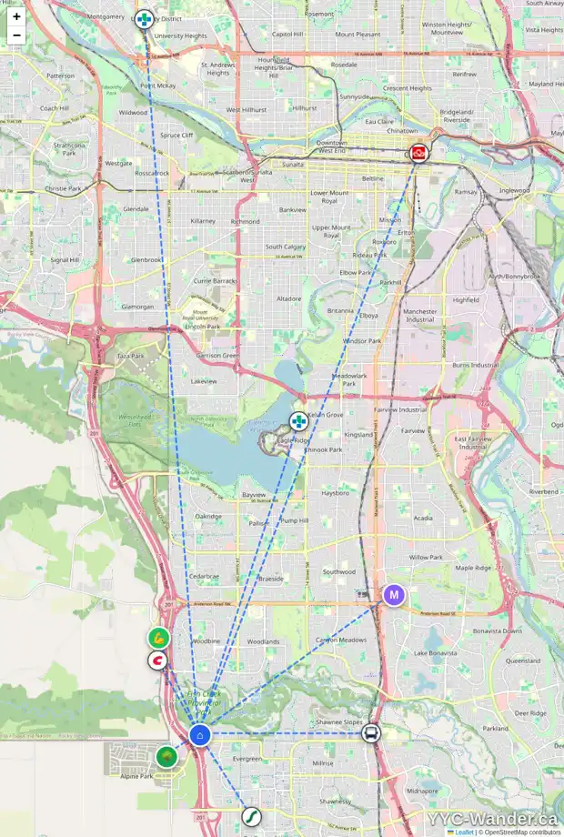Daily accessibility map for 70 EVERGLADE WY SW, Calgary showing nearby schools, grocery stores, parks, LRT stations and nearby amenities