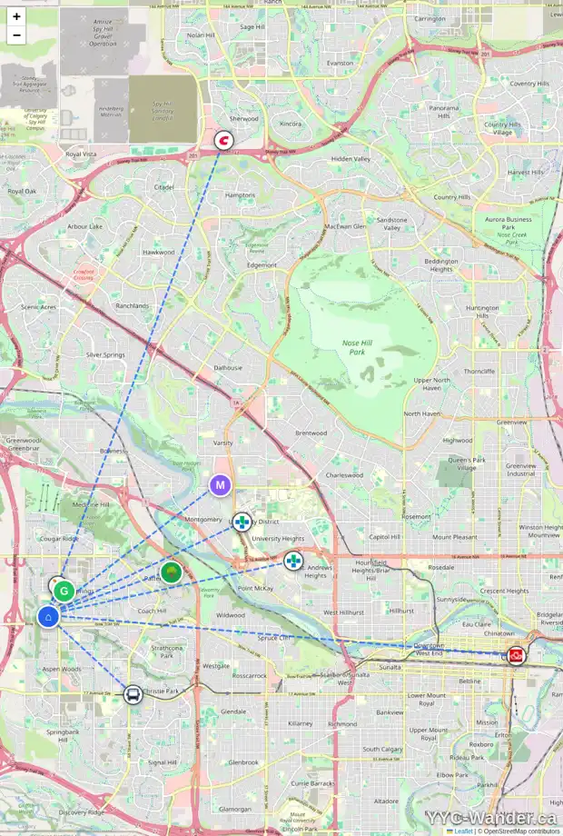 Daily accessibility map for 1165 WENTWORTH VW SW, Calgary showing nearby schools, grocery stores, parks, LRT stations and nearby amenities