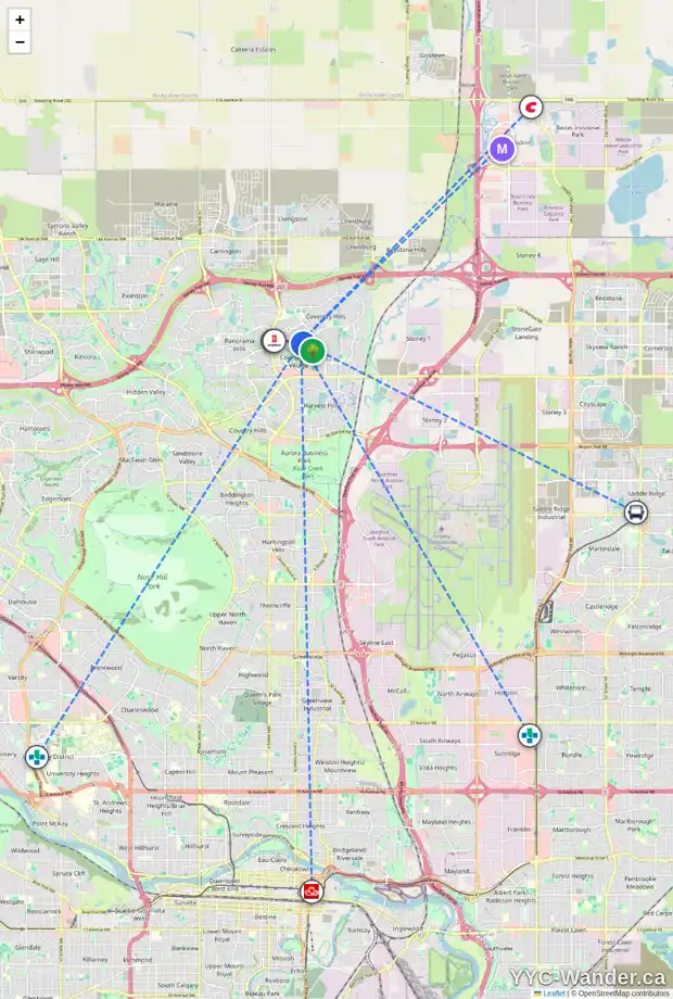 Daily accessibility map for 160 COVEHAVEN RD NE, Calgary showing nearby schools, grocery stores, parks, LRT stations and nearby amenities