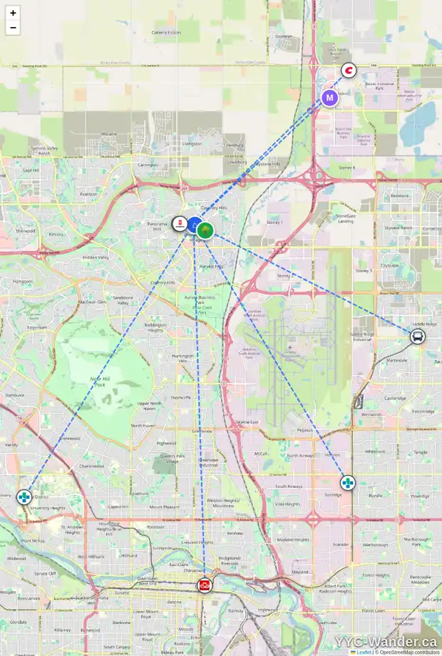 Daily accessibility map for 236 COVEHAVEN RD NE, Calgary showing nearby schools, grocery stores, parks, LRT stations and nearby amenities