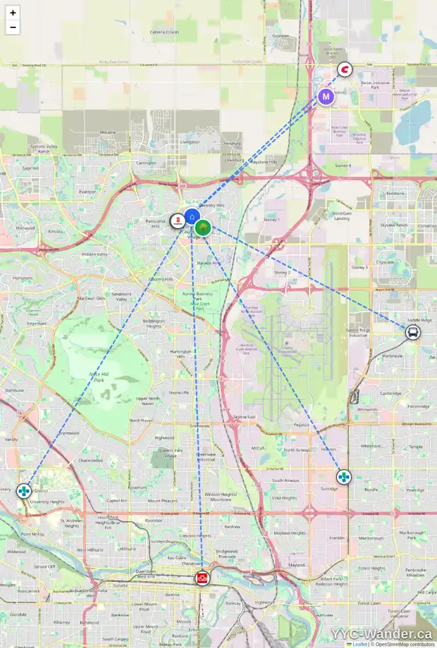 Daily accessibility map for 18 COVEHAVEN LI NE, Calgary showing nearby schools, grocery stores, parks, LRT stations and nearby amenities