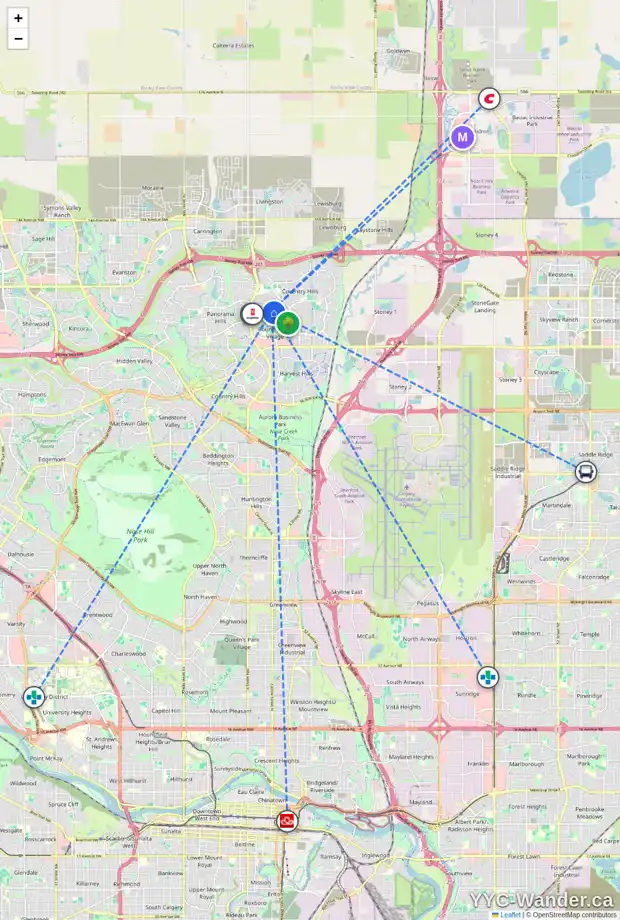 Daily accessibility map for 47 COVEHAVEN RI NE, Calgary showing nearby schools, grocery stores, parks, LRT stations and nearby amenities