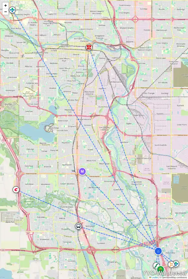 Daily accessibility map for 198 CRAMOND CI SE, Calgary showing nearby schools, grocery stores, parks, LRT stations and nearby amenities
