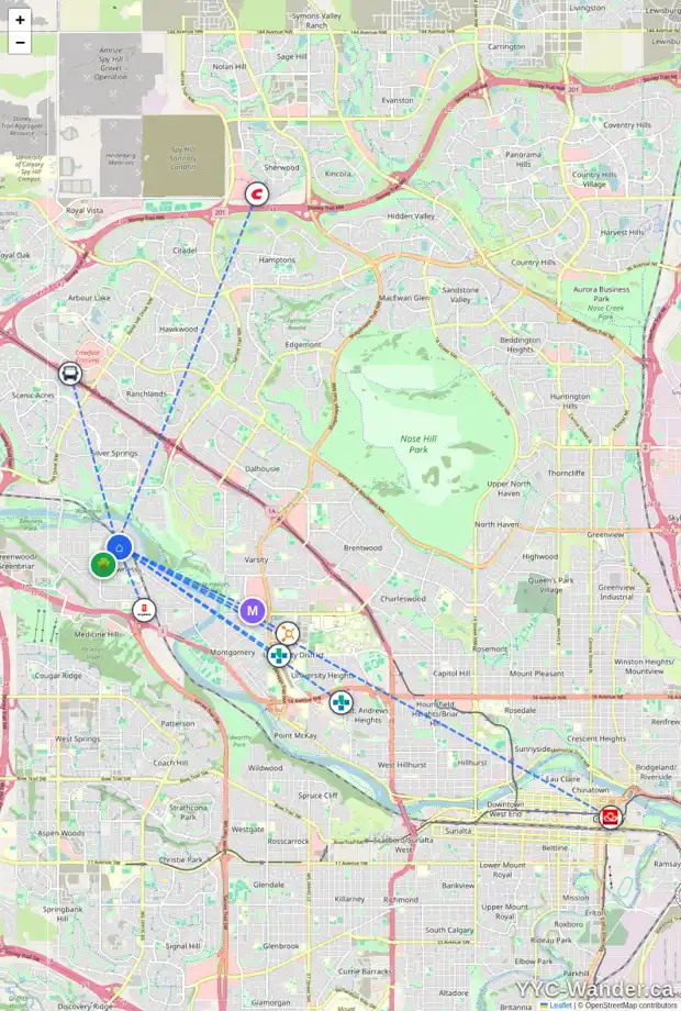 Daily accessibility map for 4616 70 ST NW, Calgary showing nearby schools, grocery stores, parks, LRT stations and nearby amenities