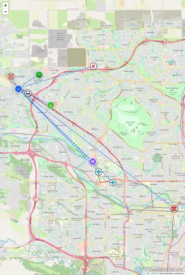 Daily accessibility map for 133 TUSSLEWOOD TC NW, Calgary showing nearby schools, grocery stores, parks, LRT stations and nearby amenities