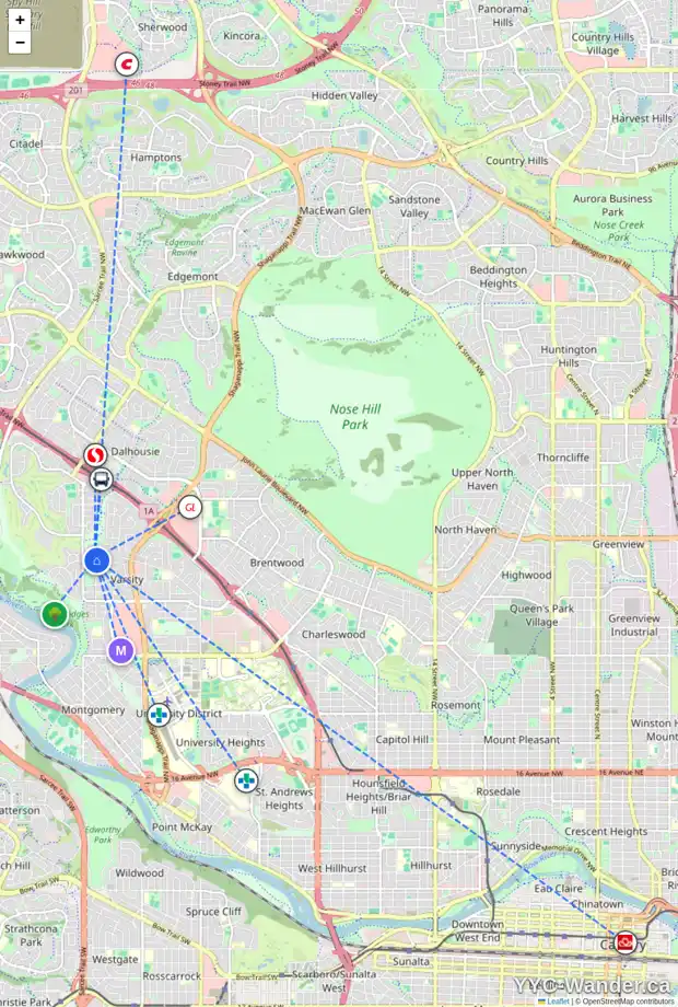 Daily accessibility map for 5236 VARSITY DR NW, Calgary showing nearby schools, grocery stores, parks, LRT stations and nearby amenities