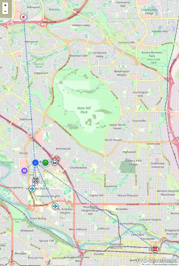 Daily accessibility map for 24 VARSPLAIN PL NW, Calgary showing nearby schools, grocery stores, parks, LRT stations and nearby amenities