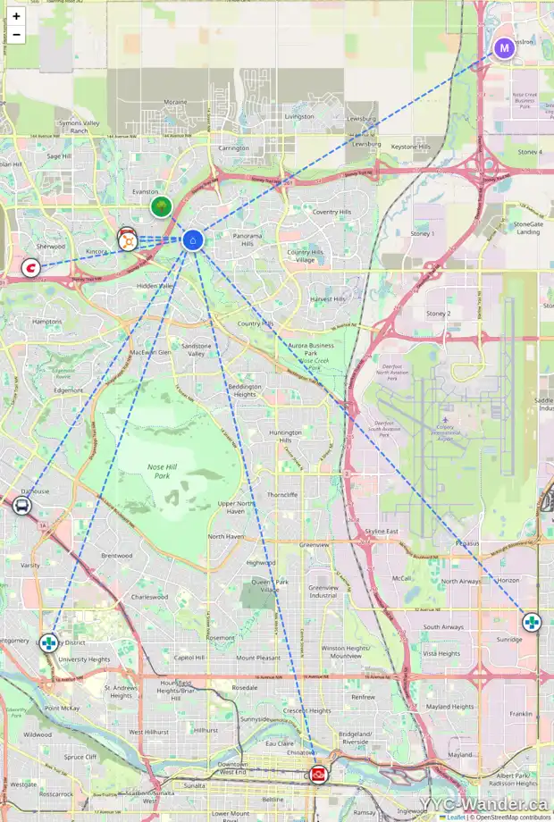 Daily accessibility map for 137 HIDDEN CREEK RI NW, Calgary showing nearby schools, grocery stores, parks, LRT stations and nearby amenities