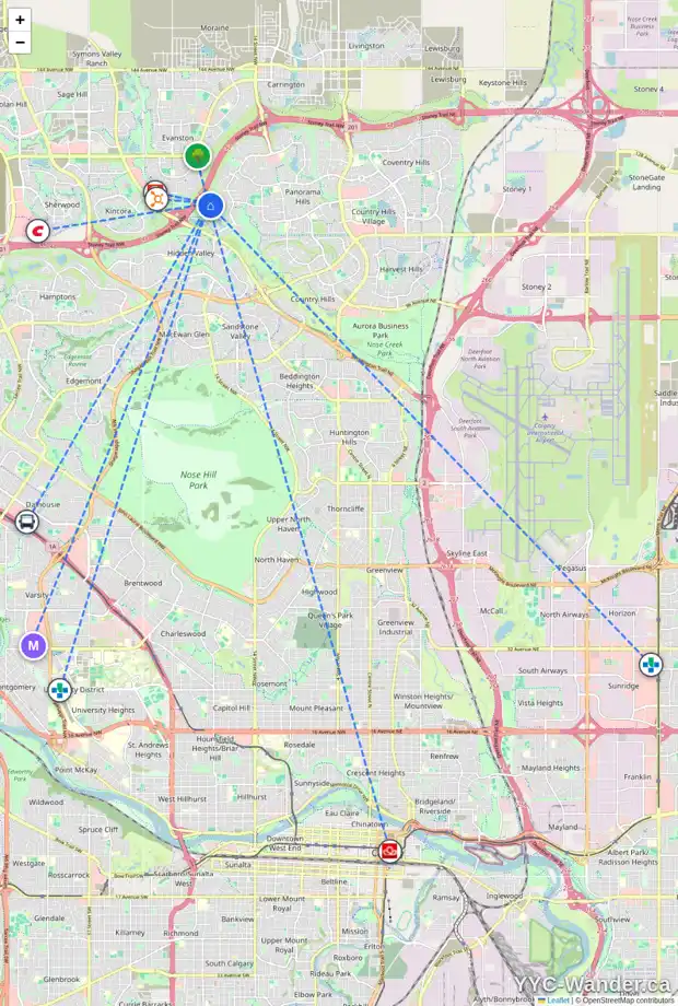 Daily accessibility map for 130 HIDDEN CREEK RD NW, Calgary showing nearby schools, grocery stores, parks, LRT stations and nearby amenities