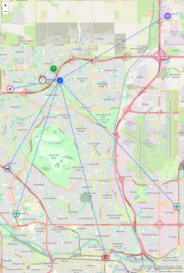 Daily accessibility map for 189 HIDDEN CREEK RD NW, Calgary showing nearby schools, grocery stores, parks, LRT stations and nearby amenities