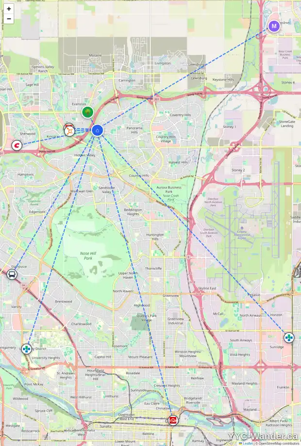 Daily accessibility map for 188 HIDDEN CREEK RD NW, Calgary showing nearby schools, grocery stores, parks, LRT stations and nearby amenities