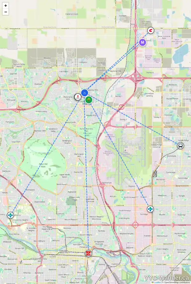Daily accessibility map for 17 COVEHAVEN GD NE, Calgary showing nearby schools, grocery stores, parks, LRT stations and nearby amenities