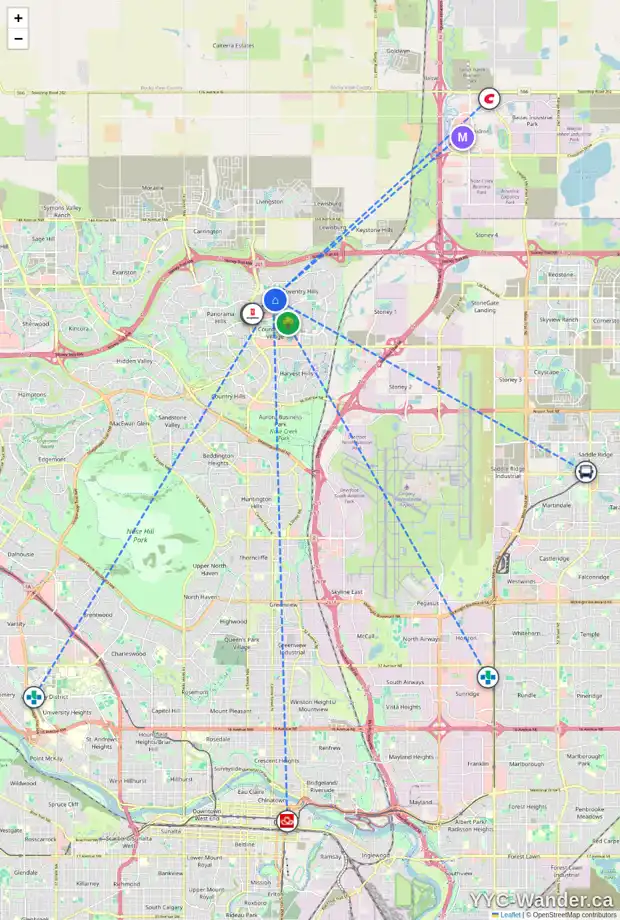 Daily accessibility map for 25 COVEHAVEN GD NE, Calgary showing nearby schools, grocery stores, parks, LRT stations and nearby amenities