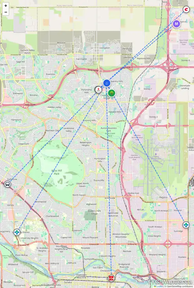 Daily accessibility map for 65 COVEHAVEN GD NE, Calgary showing nearby schools, grocery stores, parks, LRT stations and nearby amenities