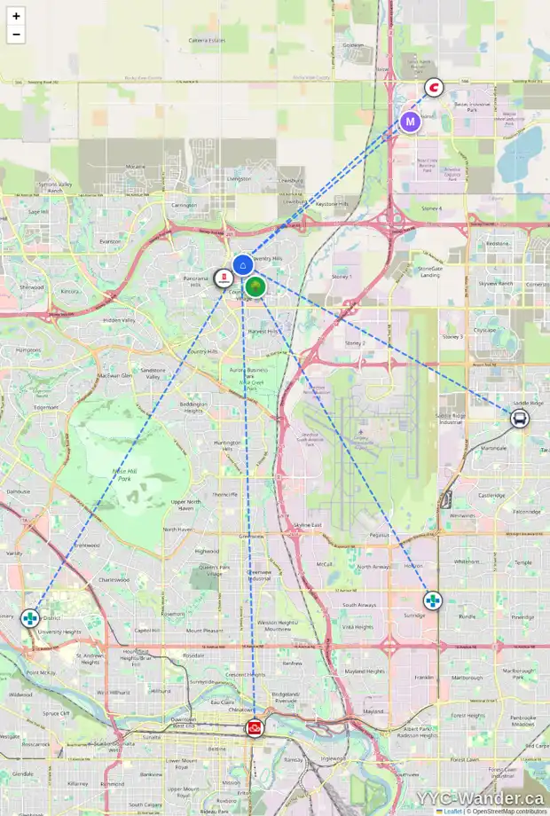 Daily accessibility map for 22 COVEHAVEN GD NE, Calgary showing nearby schools, grocery stores, parks, LRT stations and nearby amenities