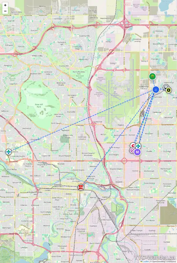 Daily accessibility map for 78 MARTHA'S MEADOW CL NE, Calgary showing nearby schools, grocery stores, parks, LRT stations and nearby amenities