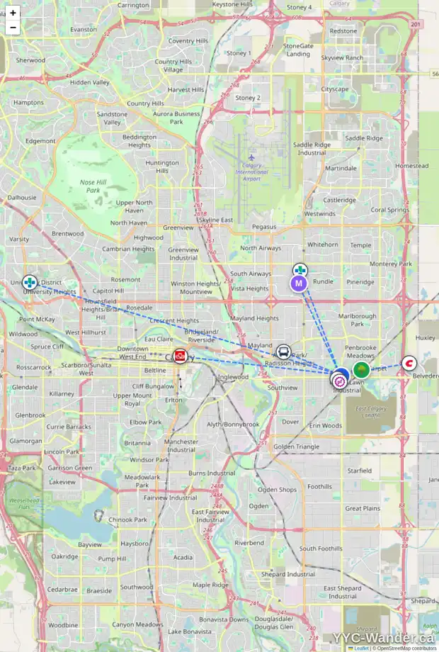 Daily accessibility map for 1718 51 ST SE, Calgary showing nearby schools, grocery stores, parks, LRT stations and nearby amenities