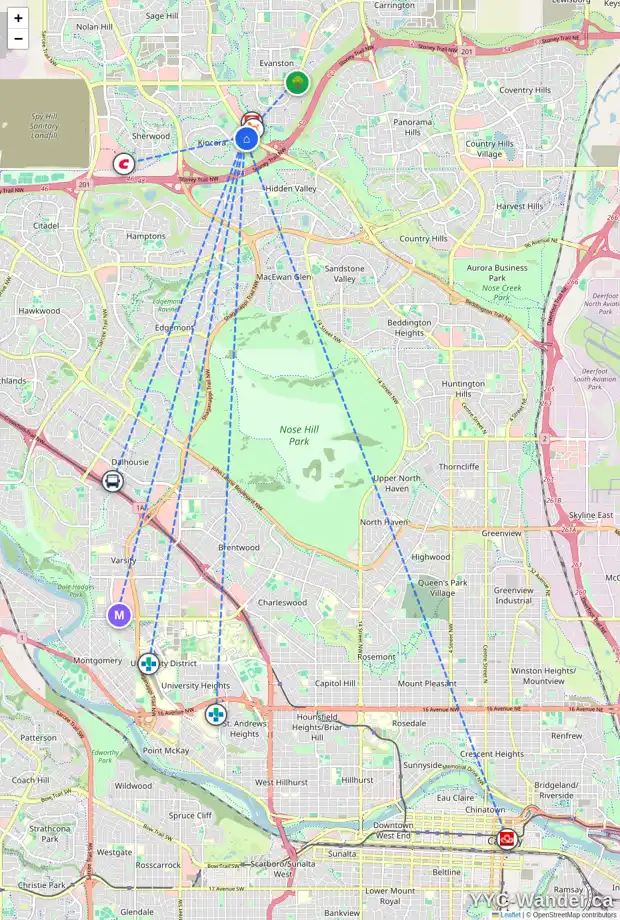 Daily accessibility map for 117 KINCORA CV NW, Calgary showing nearby schools, grocery stores, parks, LRT stations and nearby amenities