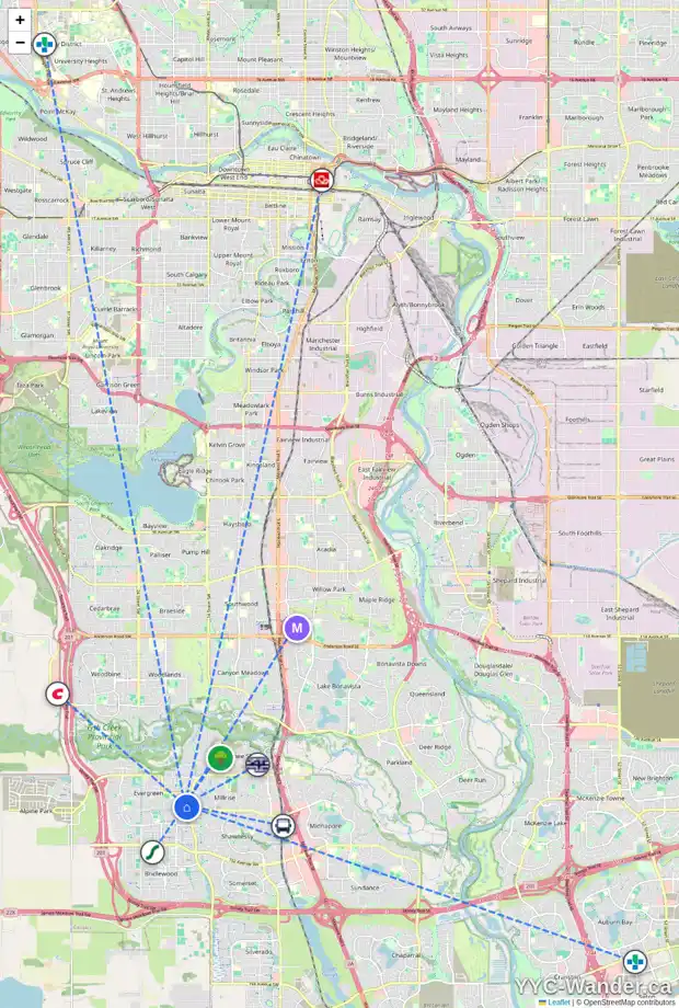 Daily accessibility map for 11 EVERWILLOW GR SW, Calgary showing nearby schools, grocery stores, parks, LRT stations and nearby amenities