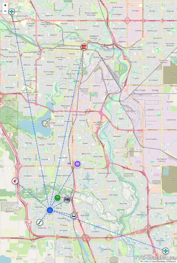 Daily accessibility map for 109 EVERWILLOW GR SW, Calgary showing nearby schools, grocery stores, parks, LRT stations and nearby amenities