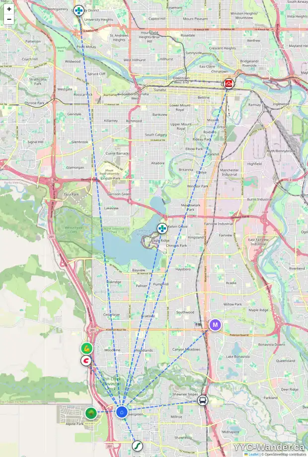 Daily accessibility map for 179 EVERHOLLOW WY SW, Calgary showing nearby schools, grocery stores, parks, LRT stations and nearby amenities
