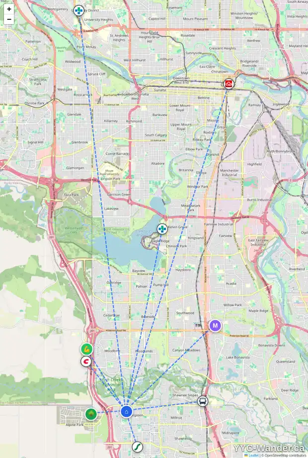 Daily accessibility map for 88 EVERHOLLOW WY SW, Calgary showing nearby schools, grocery stores, parks, LRT stations and nearby amenities