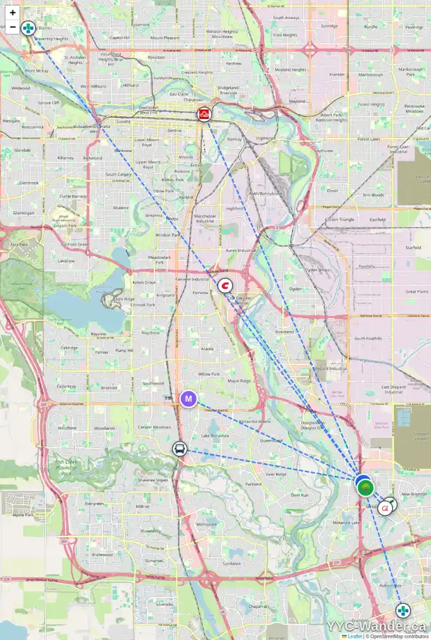 Daily accessibility map for 143 PRESTWICK PT SE, Calgary showing nearby schools, grocery stores, parks, LRT stations and nearby amenities