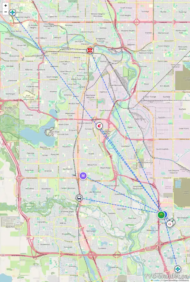 Daily accessibility map for 128 PRESTWICK DR SE, Calgary showing nearby schools, grocery stores, parks, LRT stations and nearby amenities