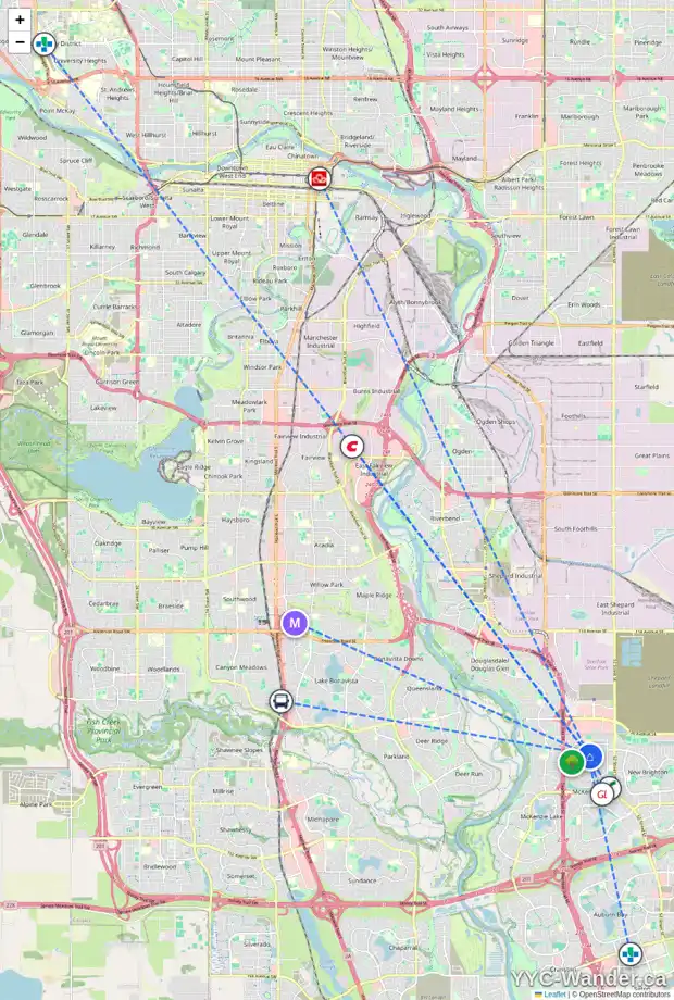 Daily accessibility map for 39 PRESTWICK ST SE, Calgary showing nearby schools, grocery stores, parks, LRT stations and nearby amenities