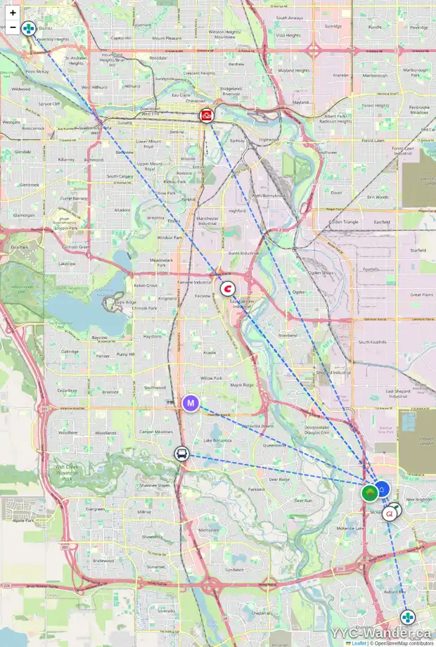 Daily accessibility map for 43 PRESTWICK ST SE, Calgary showing nearby schools, grocery stores, parks, LRT stations and nearby amenities