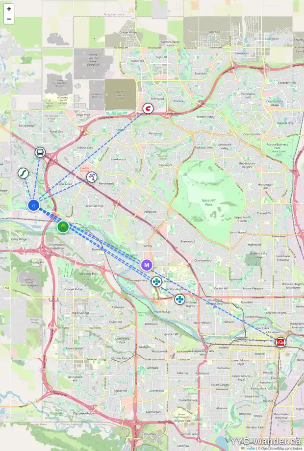 Daily accessibility map for 29 TUSCANY RAVINE ME NW, Calgary showing nearby schools, grocery stores, parks, LRT stations and nearby amenities
