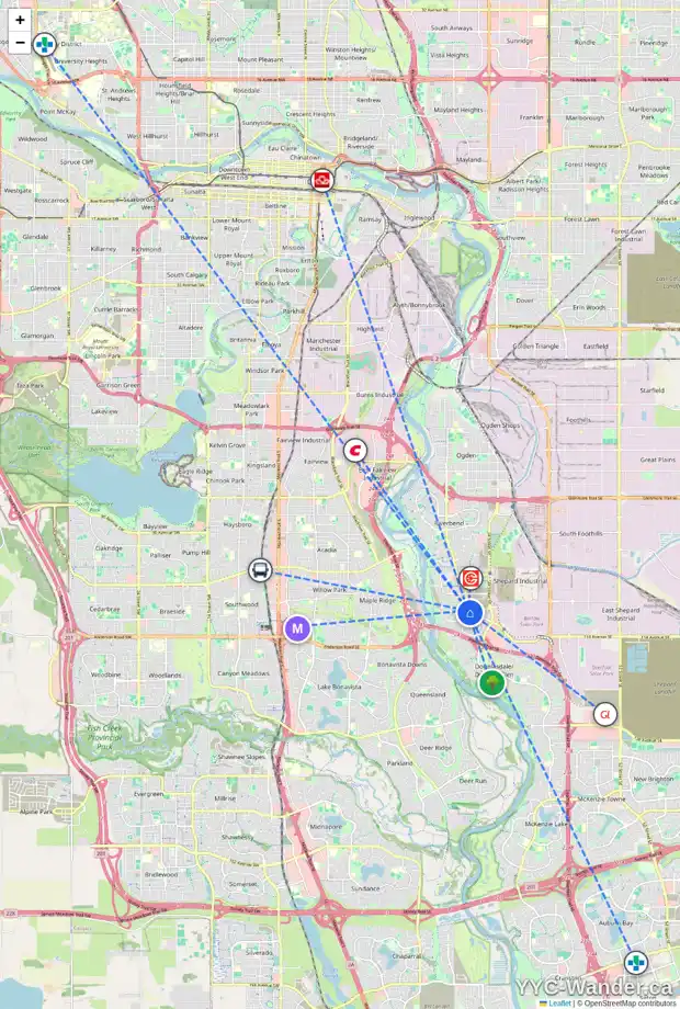 Daily accessibility map for 348 DOUGLAS GLEN HE SE, Calgary showing nearby schools, grocery stores, parks, LRT stations and nearby amenities