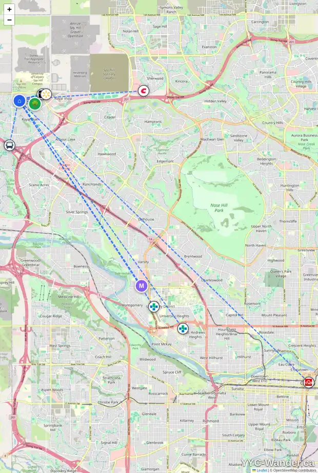 Daily accessibility map for 78 ROYAL OAK HT NW, Calgary showing nearby schools, grocery stores, parks, LRT stations and nearby amenities