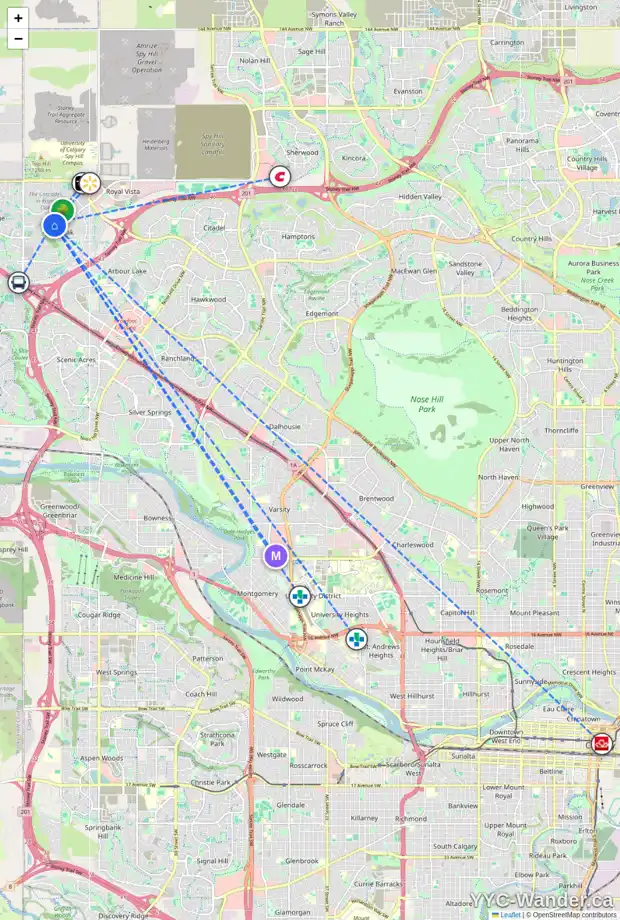 Daily accessibility map for 22 ROYAL BIRKDALE CO NW, Calgary showing nearby schools, grocery stores, parks, LRT stations and nearby amenities