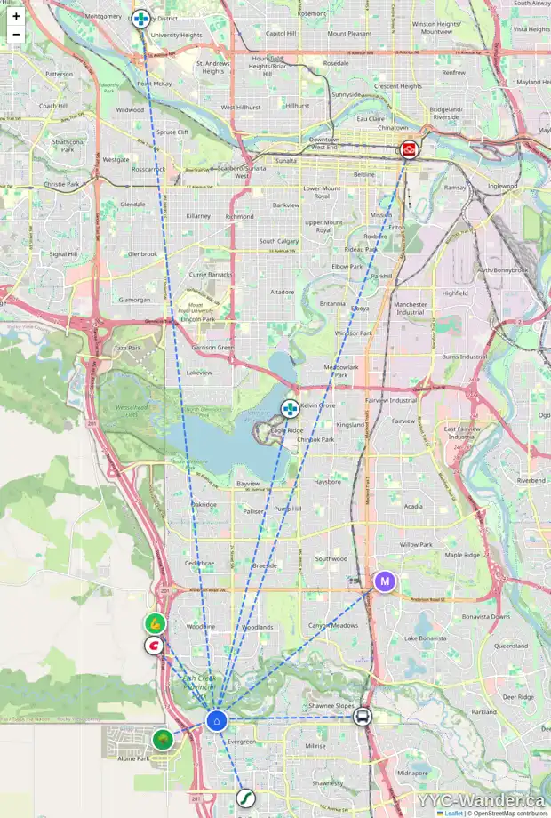 Daily accessibility map for 125 EVERCREEK BLUFFS RD SW, Calgary showing nearby schools, grocery stores, parks, LRT stations and nearby amenities
