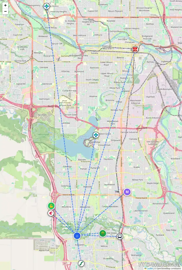 Daily accessibility map for 2508 EVERCREEK BLUFFS WY SW, Calgary showing nearby schools, grocery stores, parks, LRT stations and nearby amenities