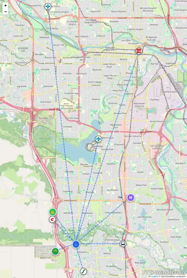 Daily accessibility map for 78 EVERCREEK BLUFFS RD SW, Calgary showing nearby schools, grocery stores, parks, LRT stations and nearby amenities