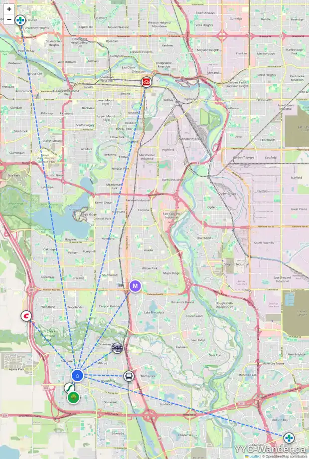 Daily accessibility map for 1216 EVERRIDGE DR SW, Calgary showing nearby schools, grocery stores, parks, LRT stations and nearby amenities