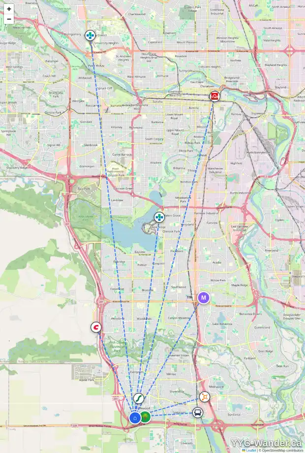 Daily accessibility map for 2032 BRIDLEMEADOWS MR SW, Calgary showing nearby schools, grocery stores, parks, LRT stations and nearby amenities