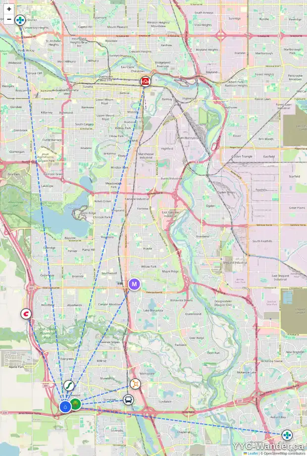 Daily accessibility map for 2048 BRIDLEMEADOWS MR SW, Calgary showing nearby schools, grocery stores, parks, LRT stations and nearby amenities