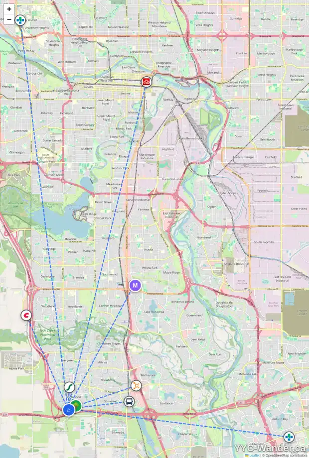 Daily accessibility map for 2068 BRIDLEMEADOWS MR SW, Calgary showing nearby schools, grocery stores, parks, LRT stations and nearby amenities