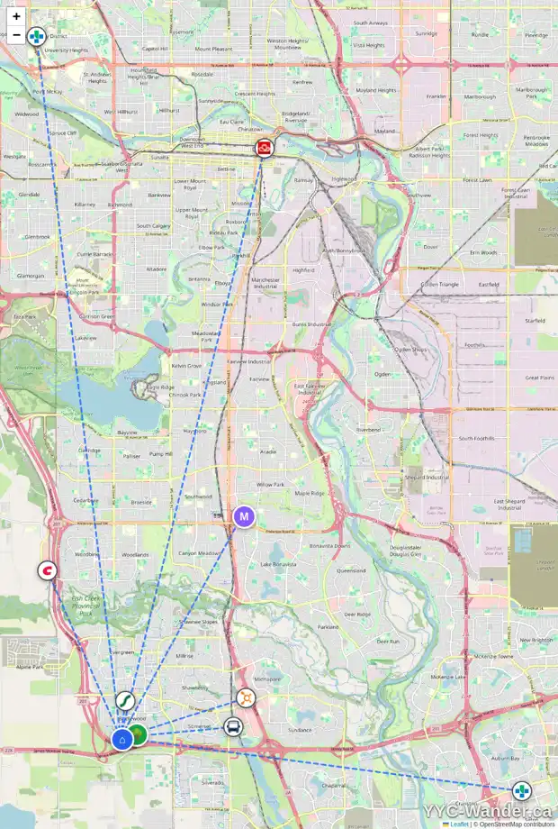 Daily accessibility map for 2081 BRIDLEMEADOWS MR SW, Calgary showing nearby schools, grocery stores, parks, LRT stations and nearby amenities