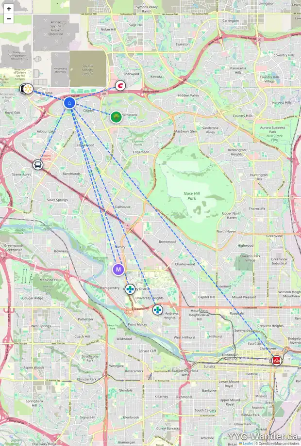 Daily accessibility map for 297 CITADEL PT NW, Calgary showing nearby schools, grocery stores, parks, LRT stations and nearby amenities